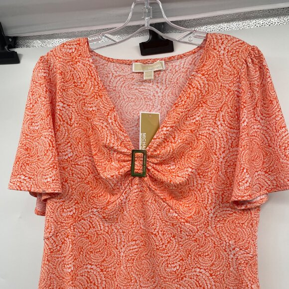 Michael Kors Womens Short Sleeve Blouse Tangerine/White Size Medium New - Picture 2 of 9
